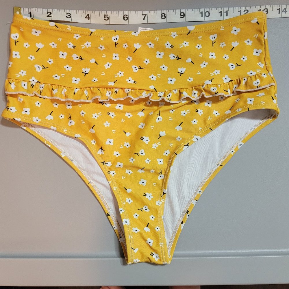 Shein White and Yellow Ruffled High waist  Bikini Bottom - Picture 9 of 10